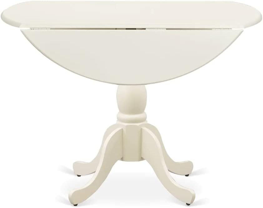 East West Furniture DMIP5-LWH-W 5 Piece Dining Room Furniture Set Includes a Round Kitchen Table with Dropleaf and 4 Dining Chairs, 42x42 Inch, Linen White