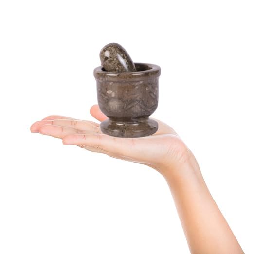 Exquisite Marble Mortar and Pestle Set - Your Ultimate Kitchen Essential for Grinding Spices, Making Guacamole, Salsa, Pesto, and Crushing Pills (Oceanic, Oval Shape (2.5"))