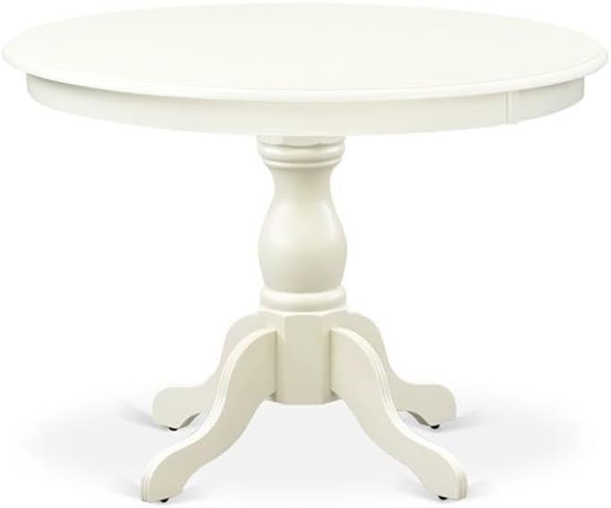 East West Furniture HBNF5-LWH-W 5 Piece Modern Dining Table Set Includes a Round Wooden Table with Pedestal and 4 Dining Room Chairs, 42x42 Inch, Linen White
