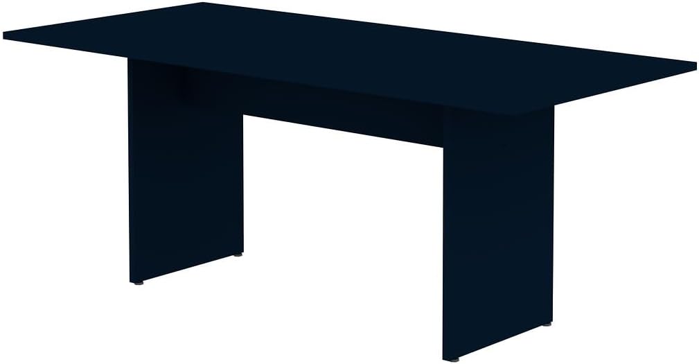 Manhattan Comfort Nomad 3 Piece Dining Set for 6 with Modern Kitchen Table and 2 Benches, Farmhouse Furniture with Rustic Wood Grain Finish, Pedestal Base, Easy Assembly, Midnight Blue