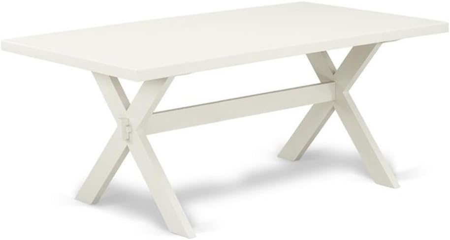 East West Furniture X027AB264-9 9 Piece Dining Set Includes a Rectangle Dining Room Table with X-Legs and 8 White Faux Leather Upholstered Parson Chairs, 40x72 Inch, Multi-Color