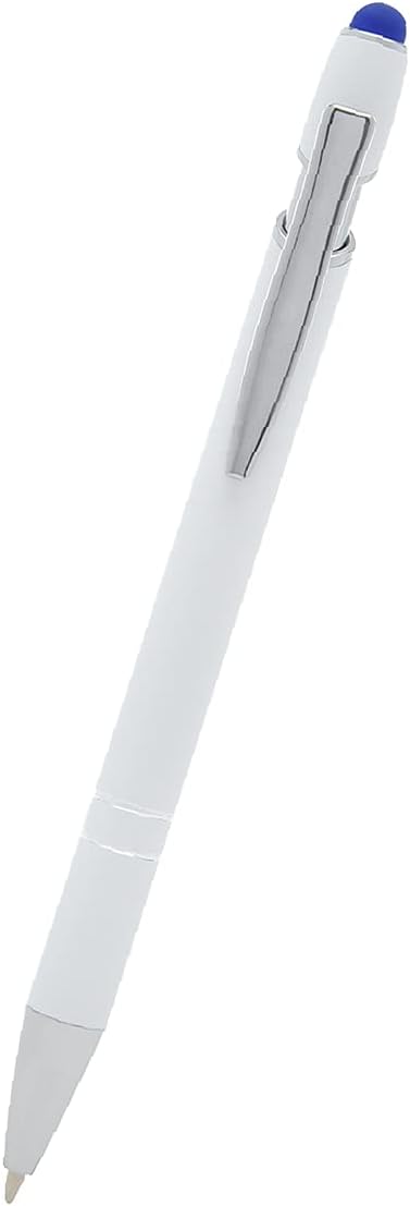 ExpressDesigns™ - Premium Custom Pens with Stylus | Beautiful White | Personalized Soft-Touch Metal Printed Name Pens w/Black Ink - 12 pack (Dark Blue)
