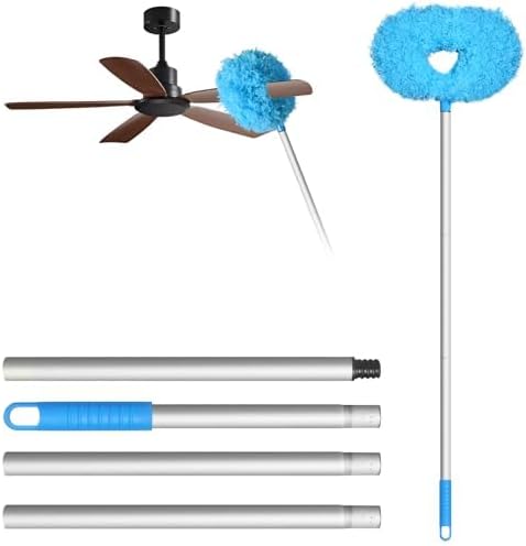 Storystore Ceiling Fan Cleaner Duster with Extension Pole, Adjustable from 13 to 49.7 Inches, Removable Fan Blade Cleaner (Blue)