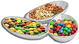 Nambé Tipsy Condiment Server – Modern Triangular Alloy Dish with Three Oval Compartments, Snack and Dip Display for Olives, Nuts, Appetizers, Hors d’Oeuvres, or Small Bites, Decorative Table Accent