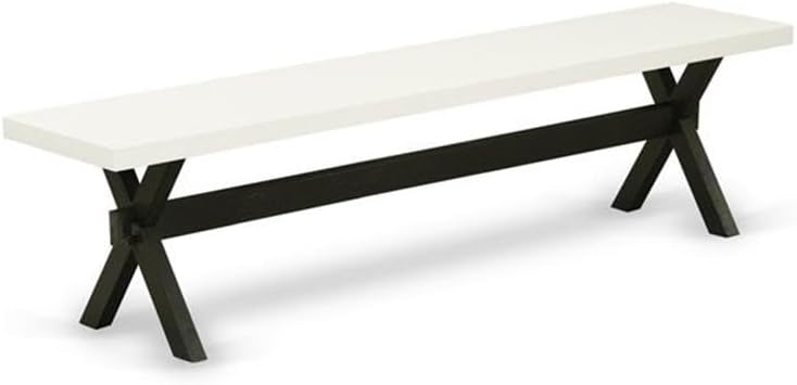 East West Furniture X627DR124-6 6 Piece Dining Table Set Contains a Rectangle Wooden Table with X-Legs and 4 Black Color Linen Fabric Parson Chairs with a Bench, 40x72 Inch, Multi-Color