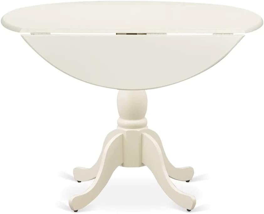 East West Furniture DMIP3-LWH-W 3 Piece Kitchen Table & Chairs Set Contains a Round Dining Table with Dropleaf and 2 Dining Room Chairs, 42x42 Inch, Linen White
