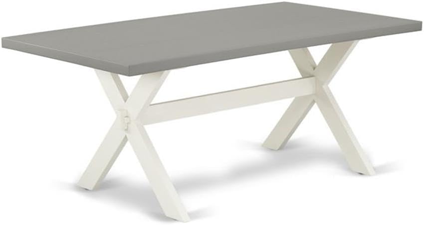 East West Furniture X097AB264-7 7 Piece Dining Table Set Consist of a Rectangle Dining Room Table with X-Legs and 6 White Faux Leather Upholstered Chairs, 40x72 Inch, Multi-Color