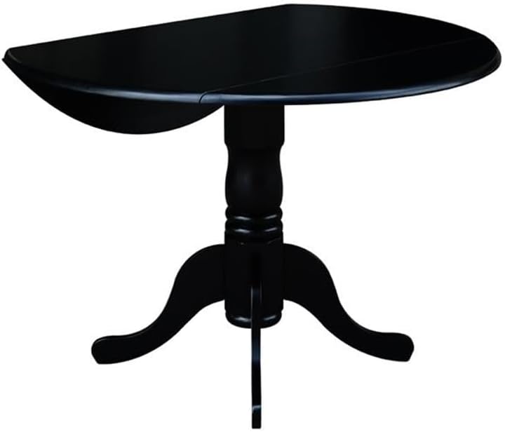 IC International Concepts, 42" Round Dual Drop Leaf Pedestal Dining Table, Solid Wood, Real Parawood, 42" W x 42" D x 29.5" H, Easy Assembly, Black