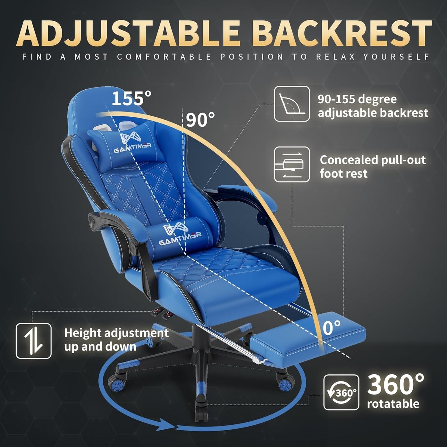 Office Chair, 400 Lbs Adult Chair, High Back Computer Chair with Footrest and Linked Armrests, Office Video Game Chair with Lumbar Support (Blue)