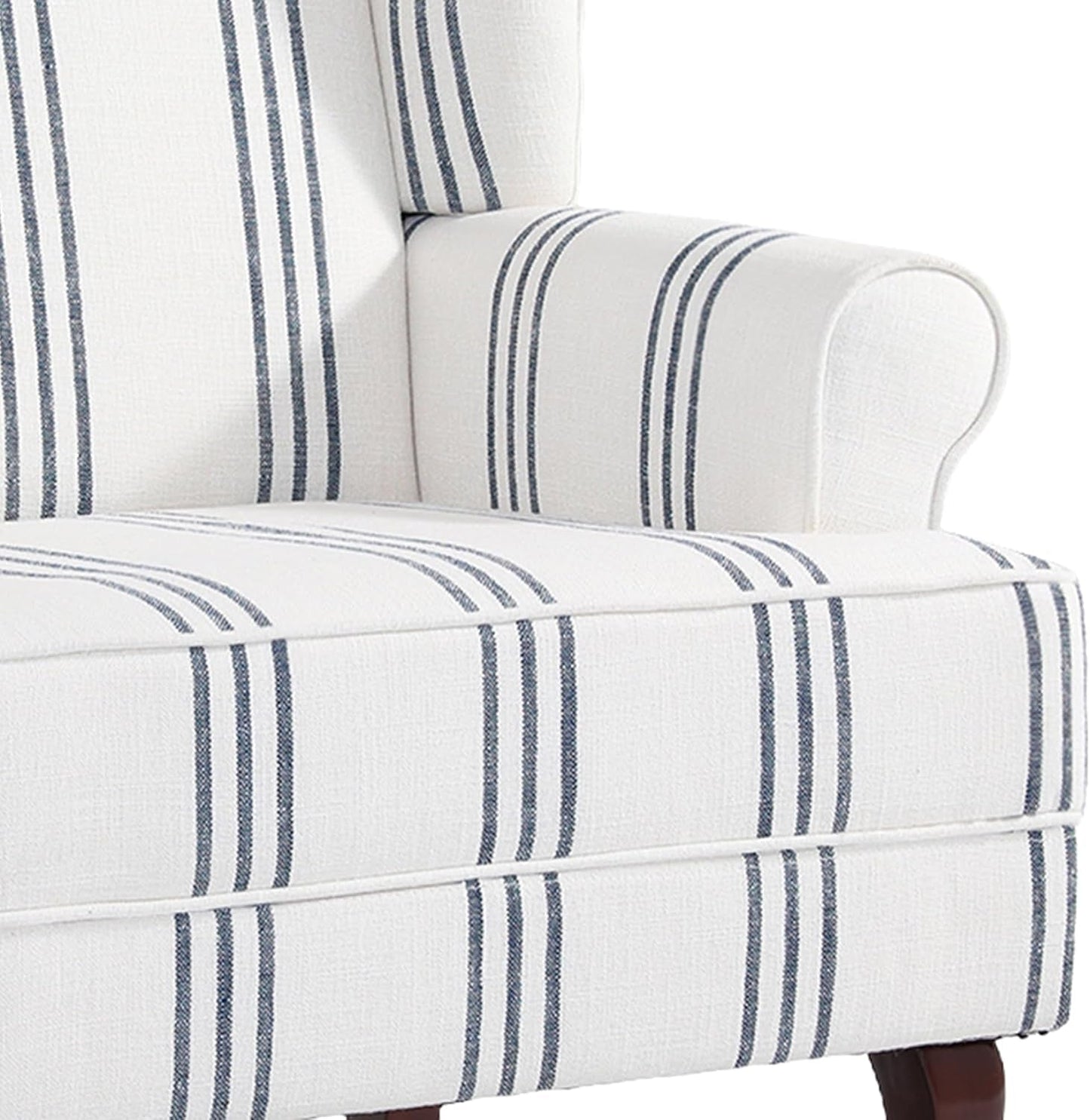 High Back Accent Chair, Upholstered Armchair in Fabric with Solid Wood Legs, Retro Arm Chair Comfy Single Sofa Reading Seat for Living Room - Navy Stripe