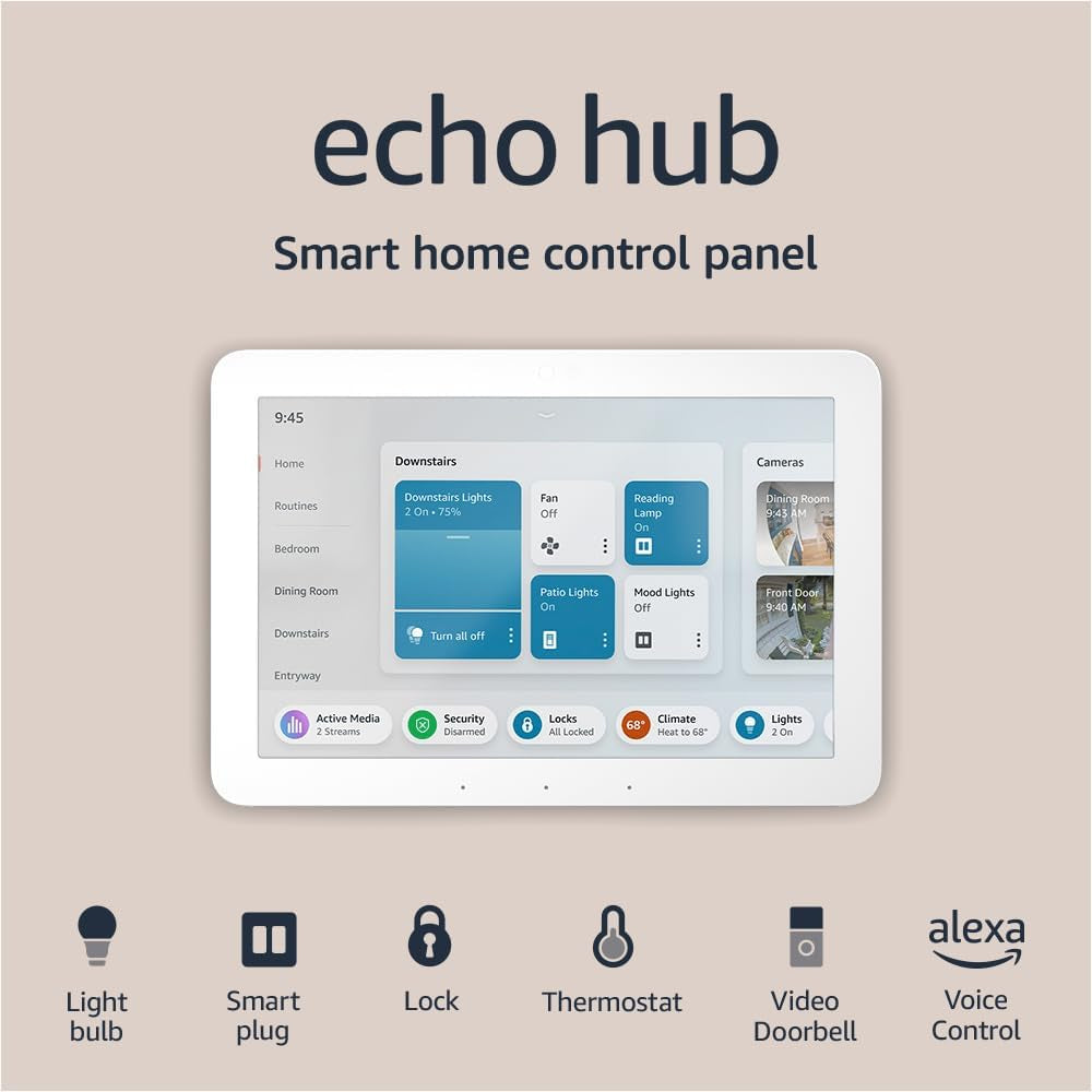 Echo Hub, 8” Smart Home Control Panel with Alexa+ Early Access, Compatible with Thousands of Devices