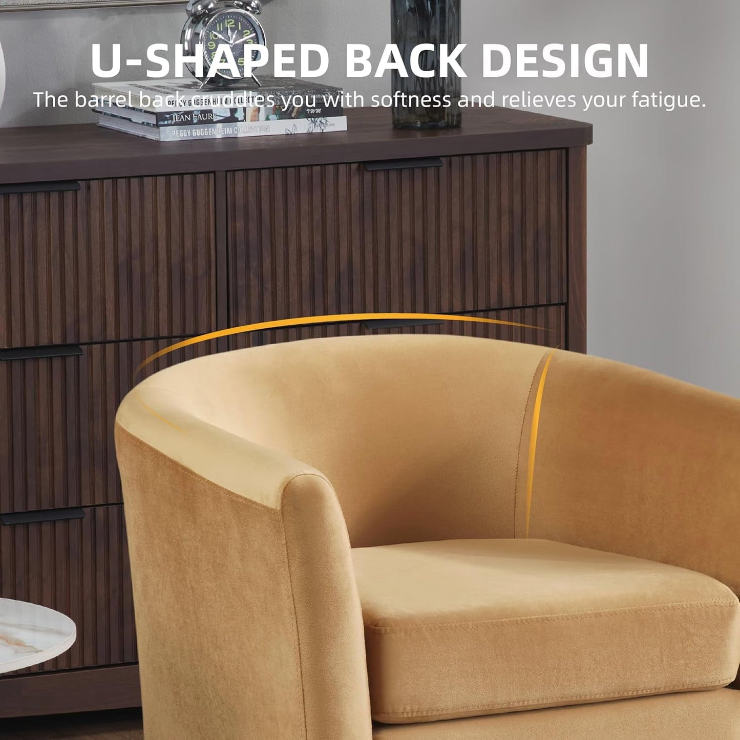 Accent Barrel Chair with Ottoman, Modern Comfy Armchair, Upholstered in Velvet, Reading Chair with Footrest, Contemporary Lounge for Living Room Bedroom Reading Room (Yellow)