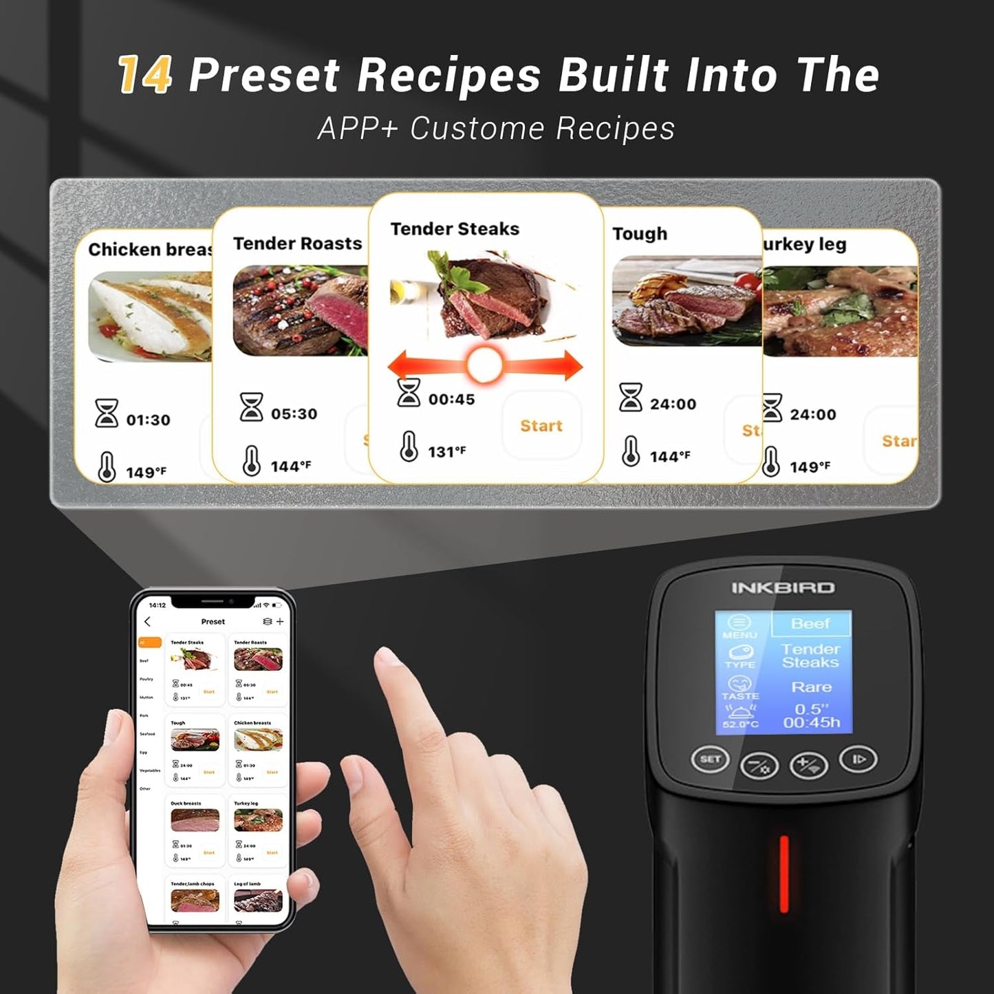 WIFI Sous Vide Cooker ISV-100W, 1000 Watts Sous Vide Machine Immersion Circulator with 14 Preset Recipes on APP & Calibration Function, Thermal Immersion, Fast-Heating with Timer