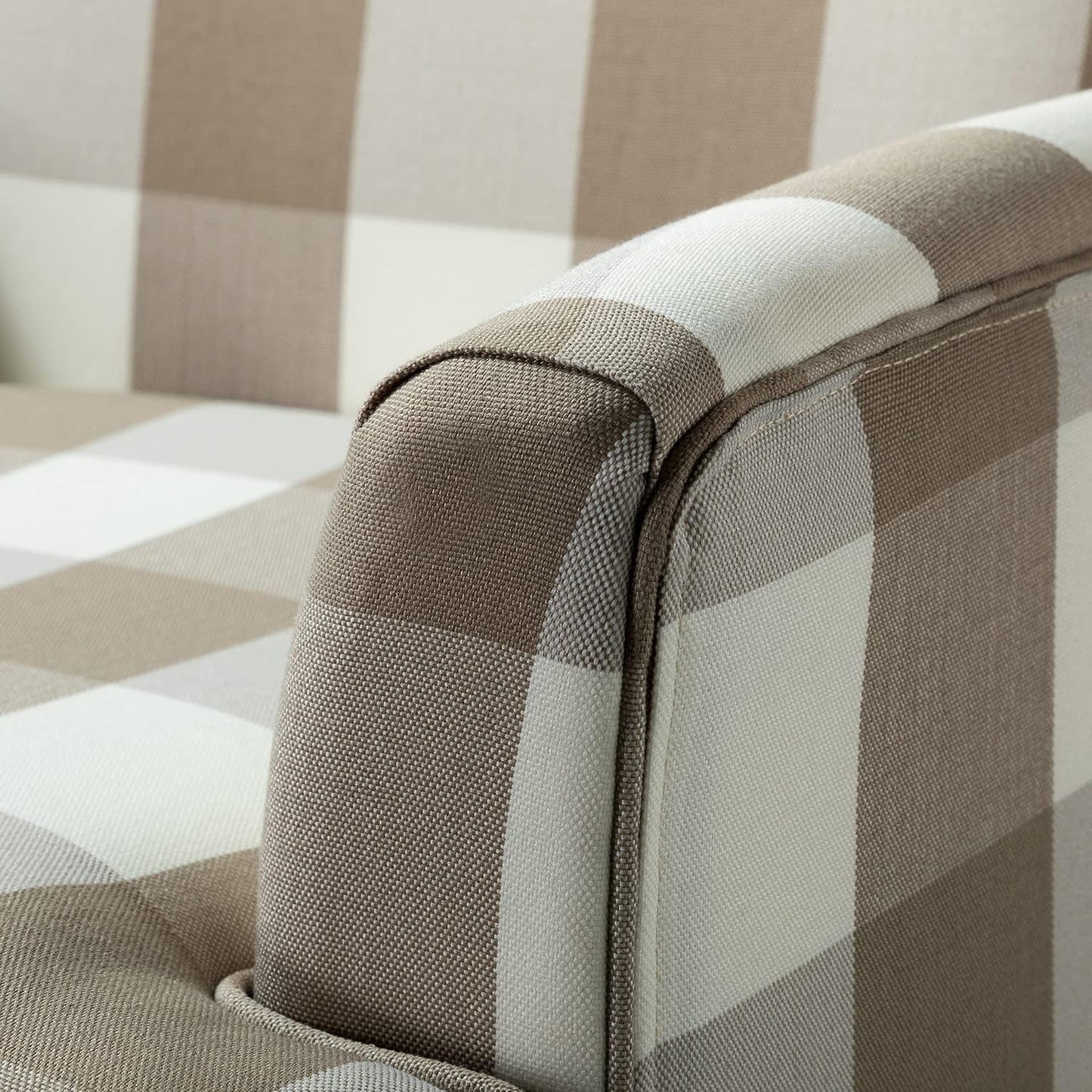 Modern Accent Chair with Arms and Wooden Legs, Mid Century Accent Chair Armchair High Back Rest, Padded Armrest and Comfortable Cushioned Seat for Living Room (Buffalo Beige)
