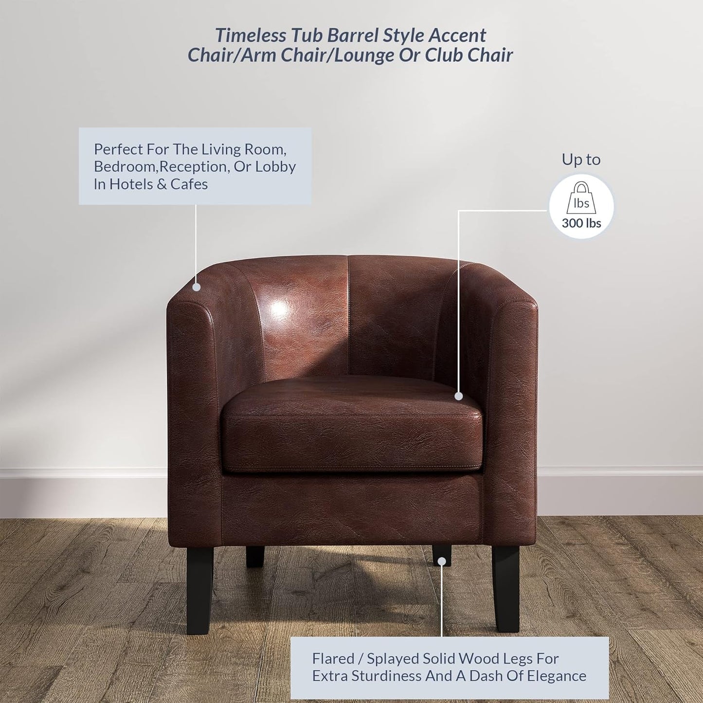 Accent Barrel Chair, Club Tub Sofa Corner Chair with Flared Legs and Cozy Soft Padding for Living Room Bedroom Waiting Room - Caramel
