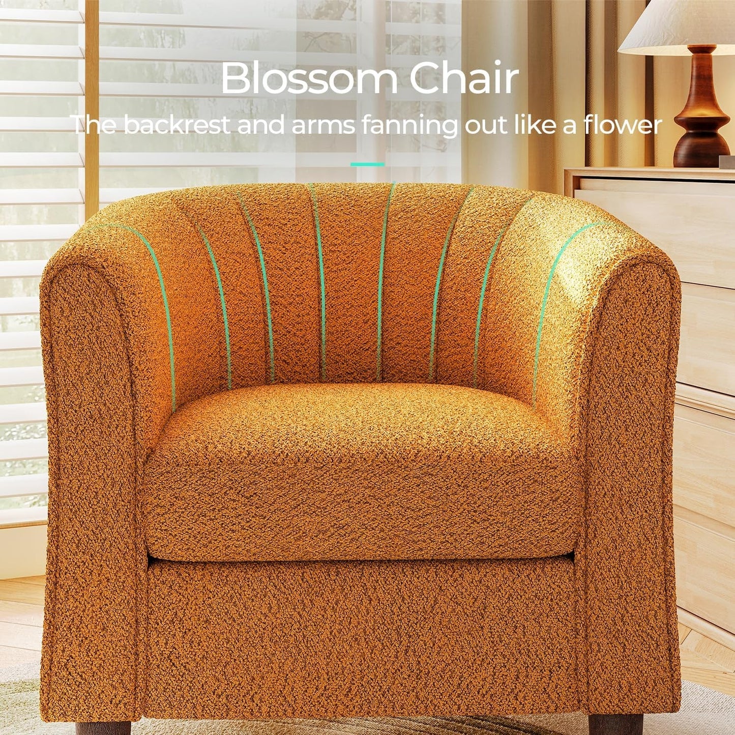 Accent Chair with Ottoman, Chenille Barrel Chair with Footstool, Modern Upholstered Armchair for Living Room Bedroom Waiting Room Office, Orange