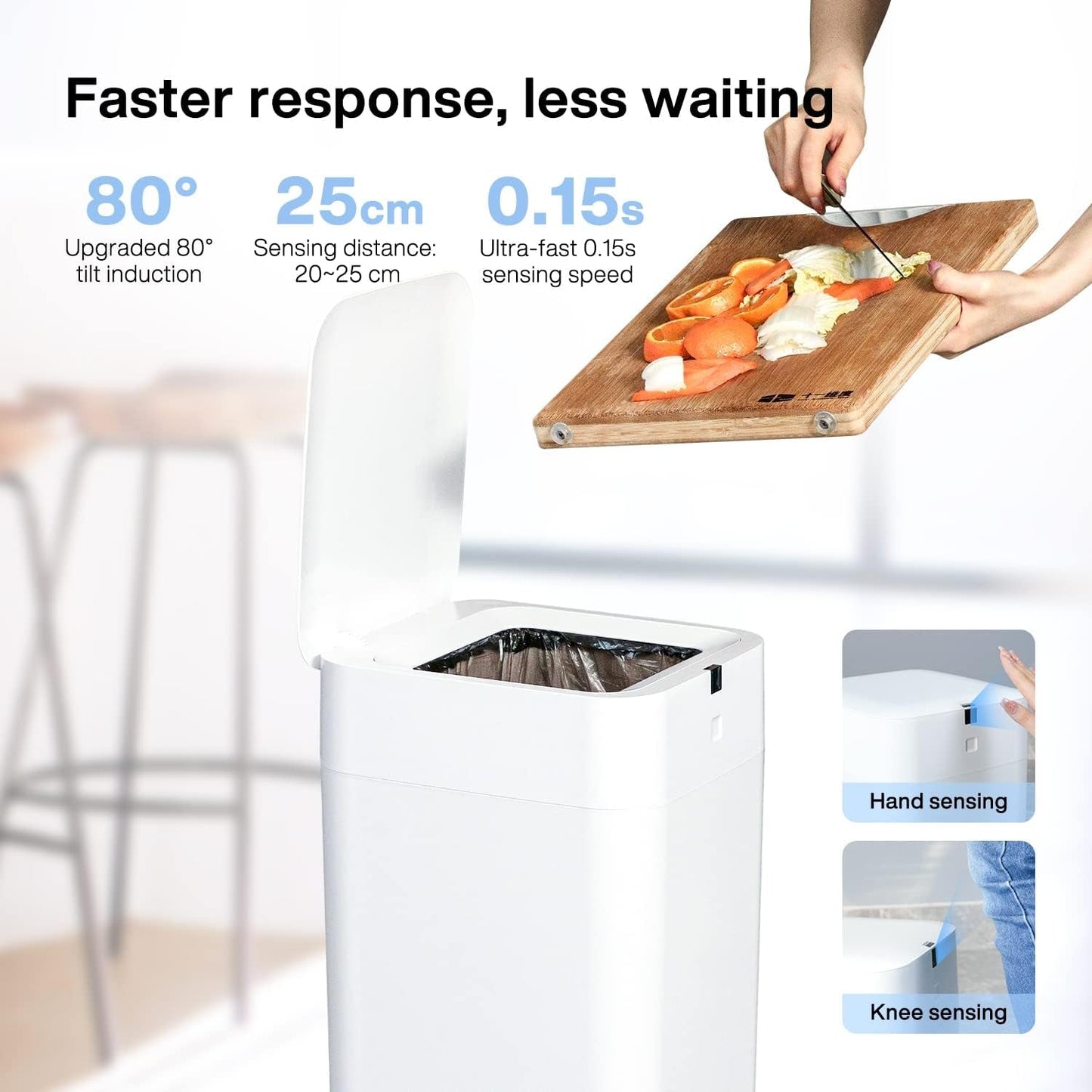 Automatic Trash Can, 4 Gallon Self Sealing and Self-Changing Smart Trash Can, Motion Sensor, Touchless Garbage Can with Lid for Kitchen Bathroom Bedroom Office, 6 Refill Rings(A1, White)
