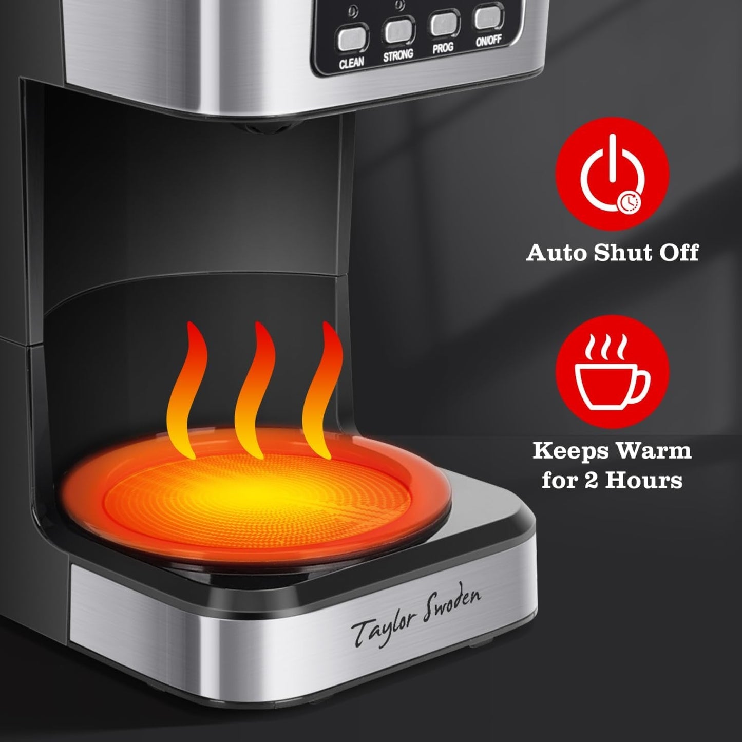 12-Cup Programmable Coffee Maker, Regular & Strong Brew Drip Coffee Machine for Home and Office, Glass Carafe, Pause & Serve, Auto Shut Off, Black & Stainless Steel