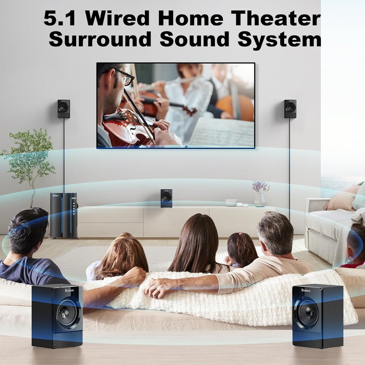 Surround Sound Systems Home Theater System - 800 Watts Peak Power 6.5" Subwoofer 5.1/2.1 Wired Stereo Speakers Strong Bass with HDMI ARC Optical AUX Bluetooth Input