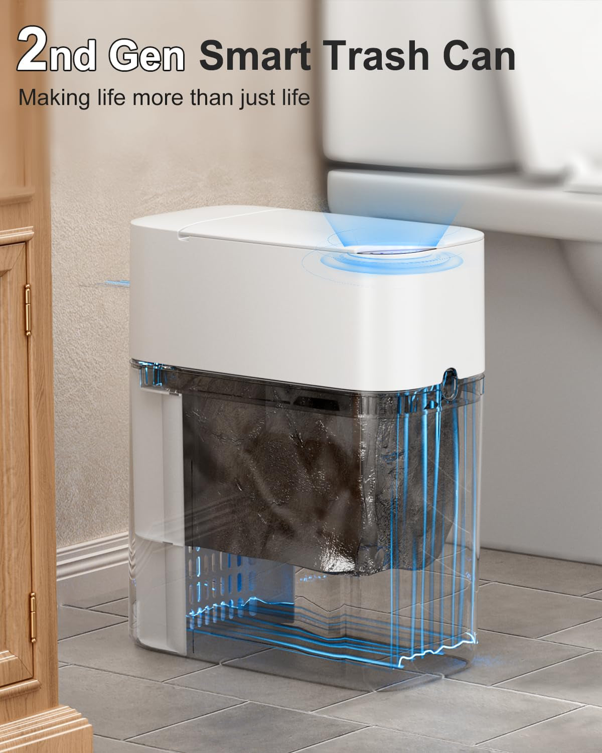 Touchless Automatic Bathroom Trash Can with Lid - 3 Gallon Slim Motion Sensor Garbage Can for Bedroom, Kitchen, Office - White (6" W X 11" L X 13" H)