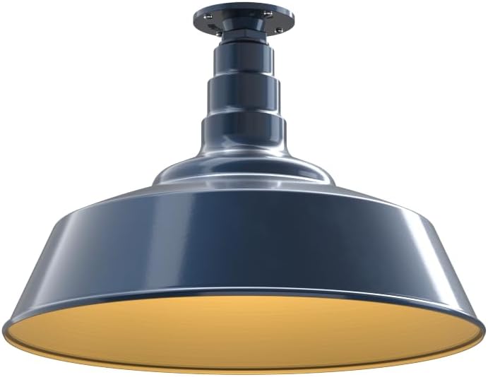 Steel Lighting Co. Manhattan Warehouse Light | Ceiling Mounted Pendant | 20 inch Dome | Flush Mount | Large Steel Barn Light Made in America | Gray Blue Exterior/Brass Interior