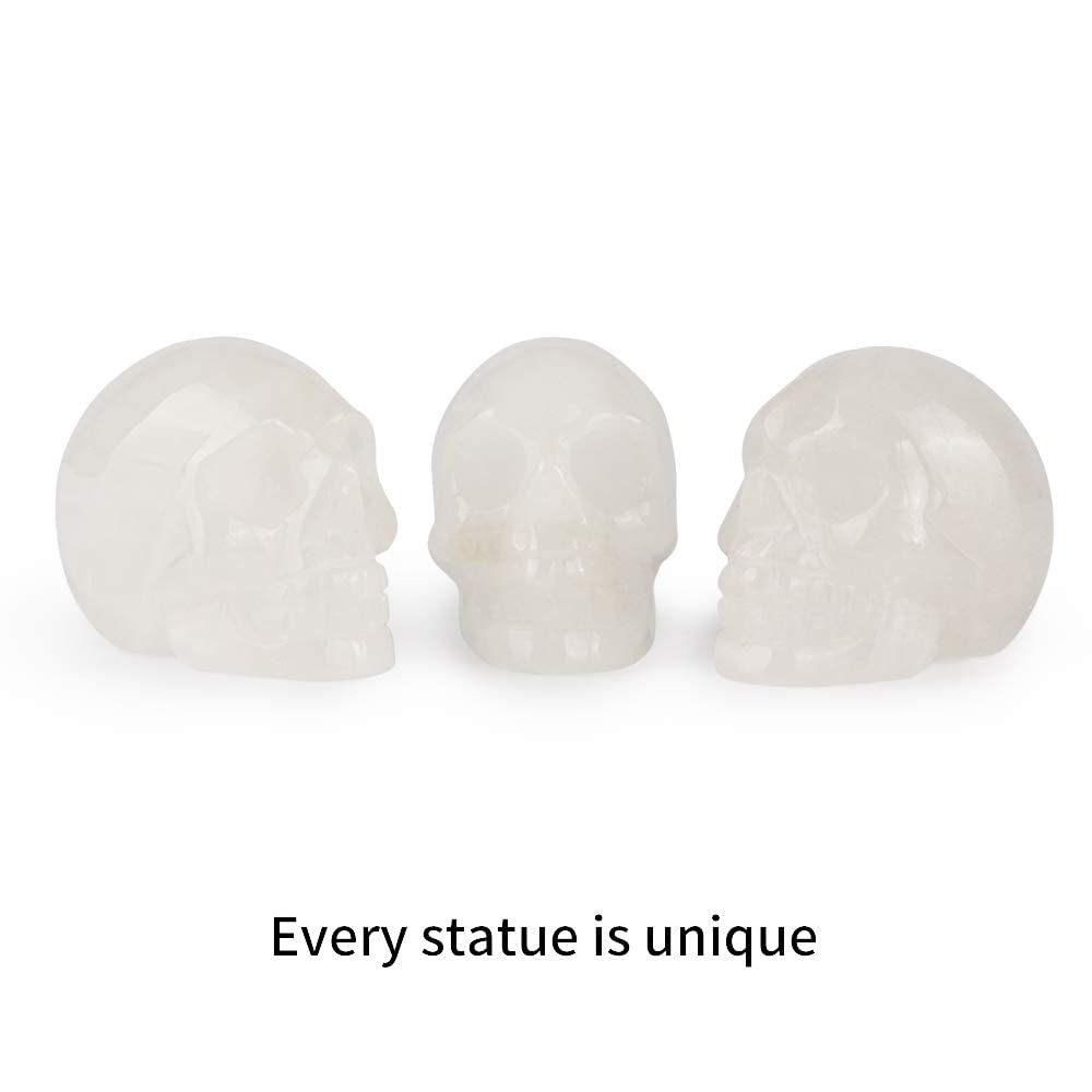 Artistone 2.0" Clear Quartz Crystal Skull Head Decor Statue Healing Stones,Hand Carved Gemstone Skull Figurine Stone for Halloween Carnival Party,Personality Bar,Home,Office