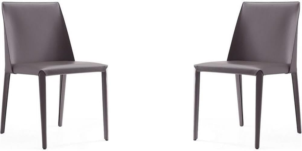 Manhattan Comfort Paris Grey Saddle Leather Dining Chair (Set of 4), Grey
