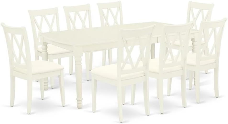 East West Furniture DOCL9-LWH-C 9 Piece Dining Table Set Includes a Rectangle Wooden Table with Butterfly Leaf and 8 Linen Fabric Dining Room Chairs, 42x78 Inch, Linen White