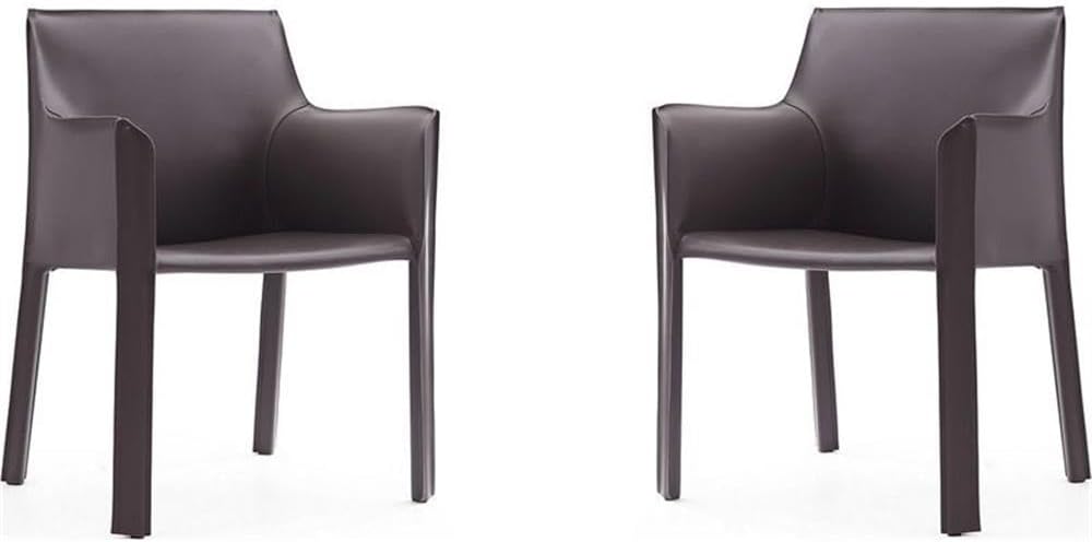 Manhattan Comfort Vogue Modern Faux Leather Dining Chairs, Metal Frame, Comfortable Padded Seat, Fully Assembled Armchair Accent Furniture, Set of 2, Grey