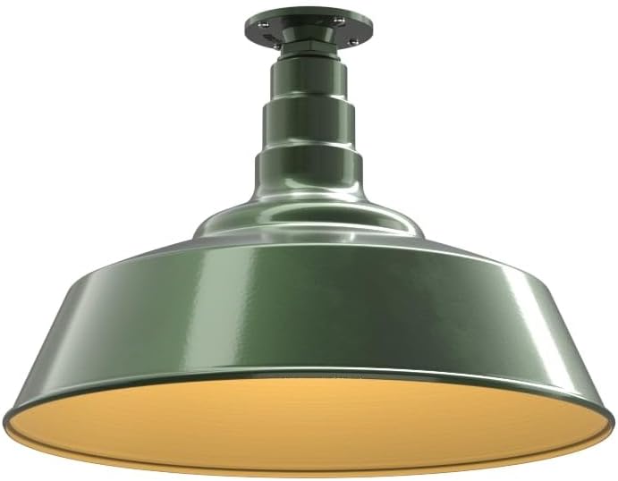 Steel Lighting Co. Manhattan Warehouse Light | Ceiling Mounted Pendant | 20 inch Dome | Flush Mount | Large Steel Barn Light Made in America | Hunter Green Exterior/Brass Interior