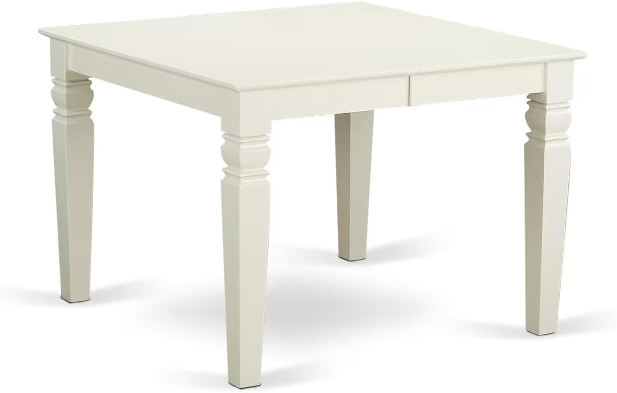 East West Furniture WEAD5-LWH-LC 5 Piece Dining Table Set for 4 Includes a Rectangle Kitchen Table with Butterfly Leaf and 4 Faux Leather Upholstered Chairs, 42x60 Inch, Linen White