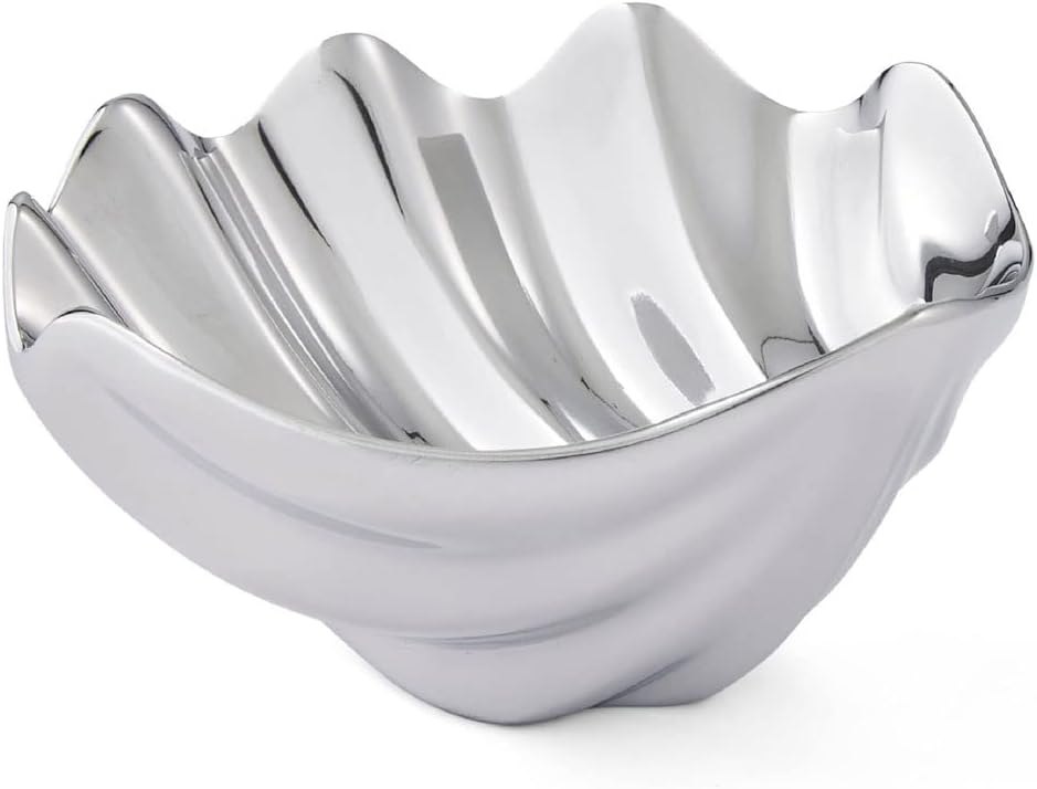 nambe Oceana Sea Shell Dip Bowl | Chilled Serving Dish For Dip, Hummus, Dressing, Salsa, Guacamole | Prep-Ahead | 4.5-Inch | Design by Wei Young | Made Of Metal Alloy (Silver)