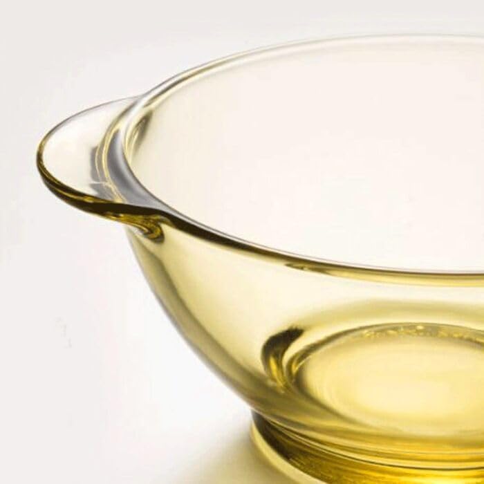 STP GOODS Glass Soup and Salad Bowl with Handles, Cobalt Transparent Glass Eating Plates, Circular Dinnerware for Salad, Bread, Dinner (Yellow 4 pcs)