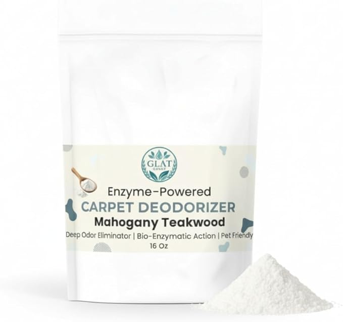 Enzyme-Powered Carpet Deodorizer (Powder) - Mahogany Teakwood | Natural Pet Odor Eliminator | Bio-Enzymatic Formula, Premium Performance, Eco Friendly | 16 oz
