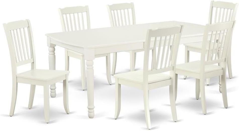 East West Furniture DODA7-LWH-W 7 Piece Modern Dining Table Set Consist of a Rectangle Wooden Table with Butterfly Leaf and 6 Kitchen Dining Chairs, 42x78 Inch, Linen White