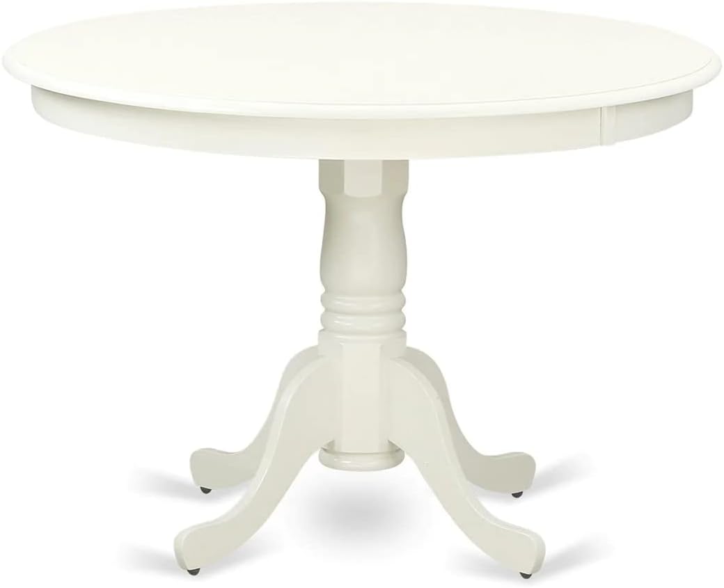 East West Furniture HLVA5-LWH-C 5 Piece Kitchen Table Set for 4 Includes a Round Dining Room Table with Pedestal and 4 Linen Fabric Upholstered Dining Chairs, 42x42 Inch, Linen White