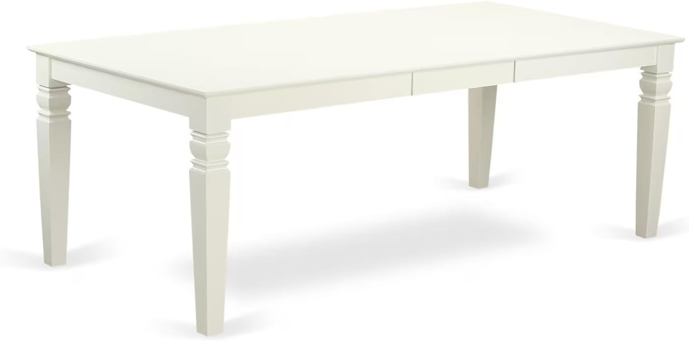 East West Furniture LGFR5-LWH-18 5 Piece Dining Table Set Includes a Rectangle Kitchen Table with Butterfly Leaf and 4 Brown Linen Linen Fabric Upholstered Chairs, 42x84 Inch, Linen White