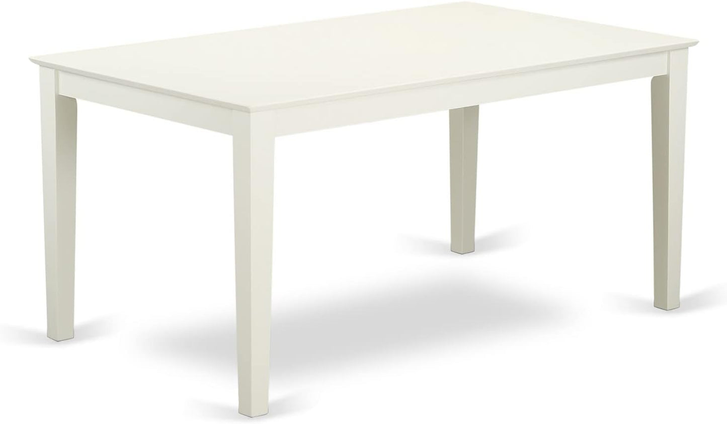 East West Furniture CAAB7-LWH-02 7 Piece Dining Room Furniture Set Consist of a Rectangle Dining Table and 6 Light Beige Linen Fabric Upholstered Parson Chairs, 36x60 Inch, Linen White