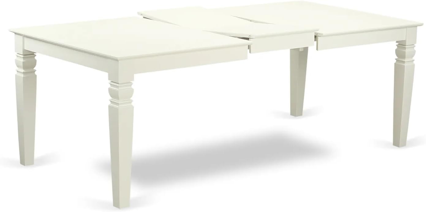East West Furniture LGDA5-LWH-24 5 Piece Dining Table Set Includes a Rectangle Wooden Table with Butterfly Leaf and 4 Polyester Fabric Upholstered Chairs, 42x84 Inch, linen white
