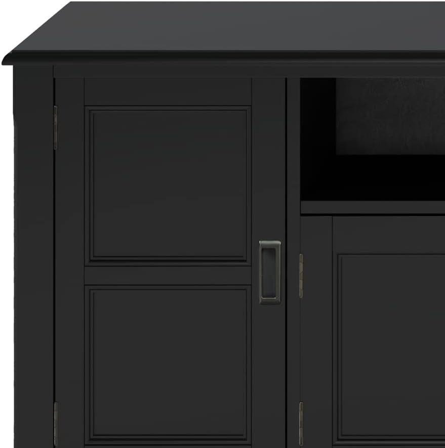 SIMPLIHOME Burlington SOLID WOOD 72 Inch Wide Transitional TV Media Stand in Black for TVs up to 80 Inches, For the Living Room and Entertainment Center