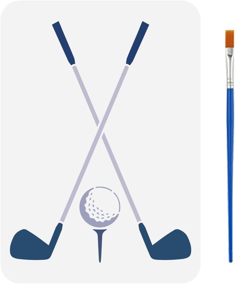 FINGERINSPIRE Golf Balls Stencil with a Paint Brush 11.7x8.3Inch Reusable Golf Clubs Painting Stencil PET Golf Decoration Template Sports Themes Template for Painting on Wood Wall Floor Furniture