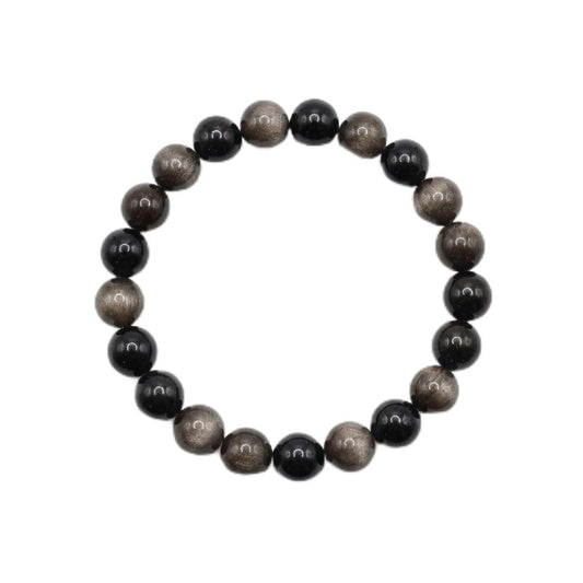 The Vida Handmade AAA+ Quality Crystal Stretch Elastic Bracelet - Nature Gemstone - Jewelry Gift - Holiday Gift - For Women & Men (Silver Sheen Obsidian)