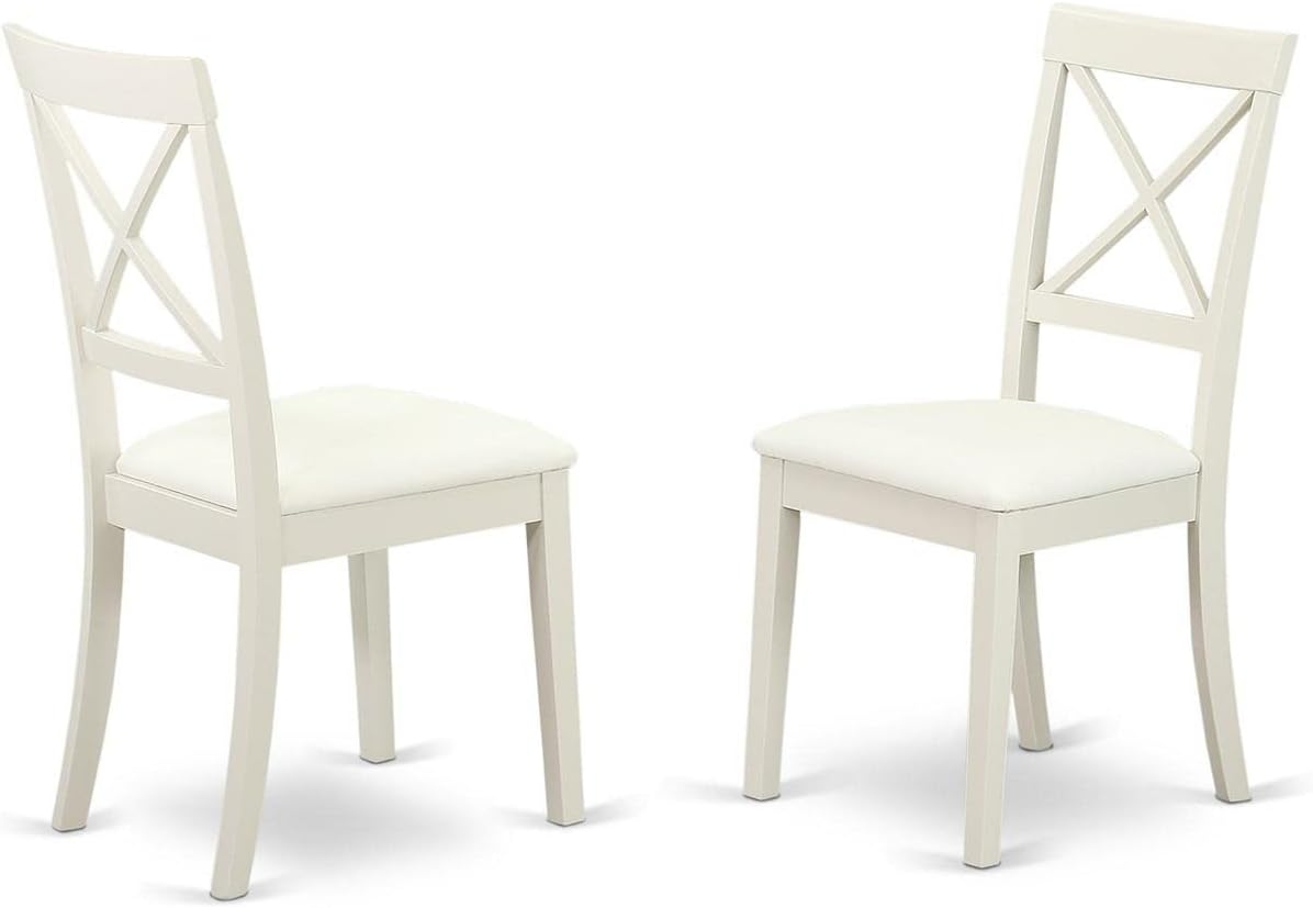 East West Furniture HLBO5-LWH-LC 5 Piece Dining Set Includes a Round Dining Room Table with Pedestal and 4 Faux Leather Upholstered Chairs, 42x42 Inch, Linen White