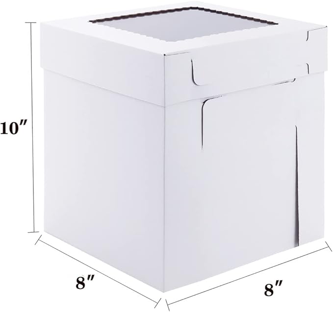 Tall Cake Boxes for Tier Cakes,8X8X10 Inch [4Pack ] Thick Sturdy Cake Box with Window,White Cake Carrier, Disposable Cake Containers