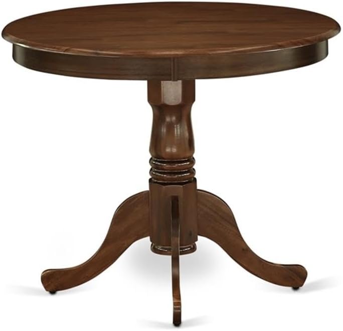 East West Furniture ANDA5-AWA-12 5 Piece Kitchen Table Set Includes a Round Dining Table with Pedestal and 4 Polyester Fabric Upholstered Parson Chairs, 36x36 Inch, Antique Walnut