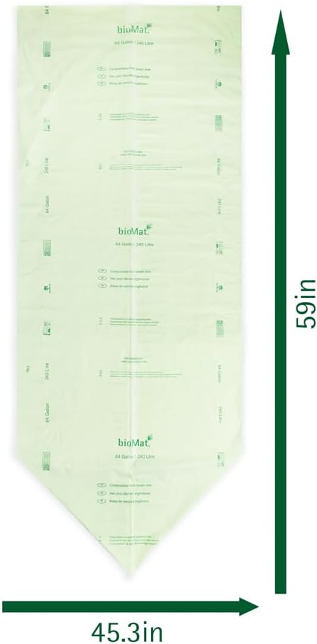 bioMat 64 Gallon Compostable Compost Liners, 30 Count, Extra-Large Compost Bags for Bins, BPI & CMA and ASTM D6400 Certified, Eco-Friendly Liners for Food Waste