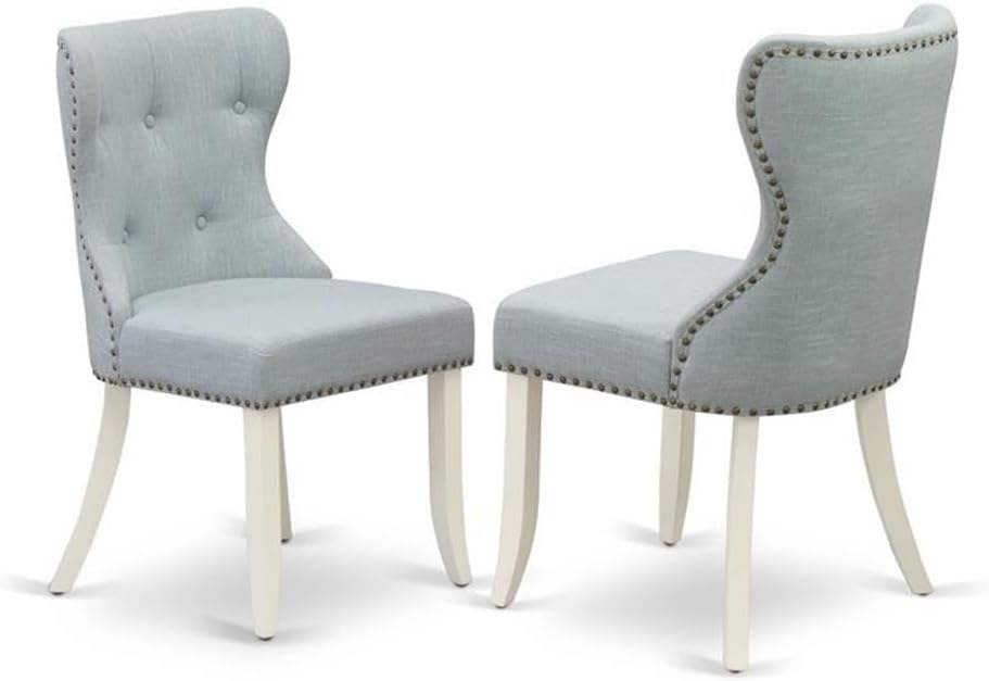 East West Furniture X077SI215-5 5 Piece Kitchen Table & Chairs Set Includes a Rectangle Dining Table with X-Legs and 4 Baby Blue Linen Fabric Parson Chairs, 40x72 Inch, Multi-Color