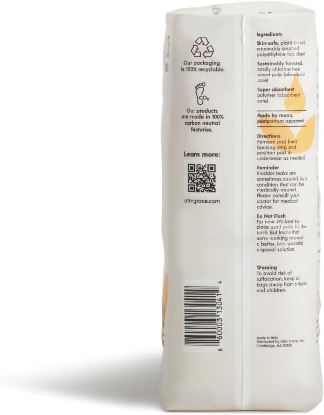 Attn: Grace Moderate Incontinence Pads for Women 2-Pack (56 Pads Total / 28 per Pack) - High Absorbency for Sensitive Skin - Protection for Heavy Bladder Leakage/Discreet, Breathable, & Plant-Based