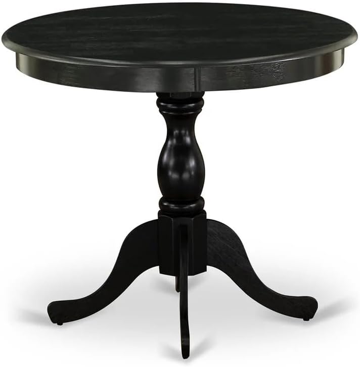 East West Furniture ANVA3-BLK-W 3 Piece Kitchen Table Set for Small Spaces Contains a Round Dining Room Table with Pedestal and 2 Dining Chairs, 36x36 Inch, Black