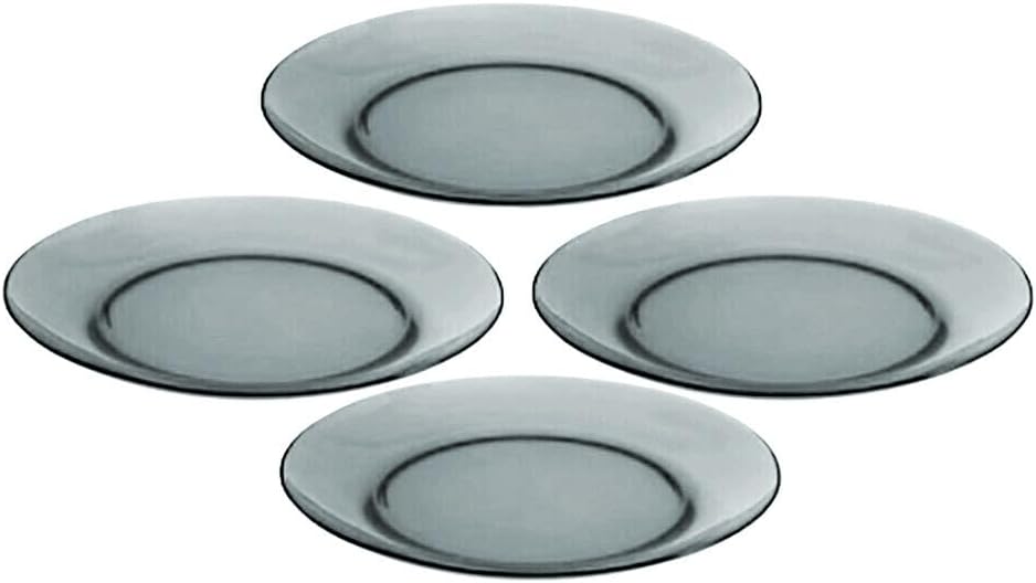 STP GOODS Glass Soup and Salad Bowl with Handles, Cobalt Transparent Glass Eating Plates, Circular Dinnerware for Salad, Bread, Dinner (Gray Set of 4)